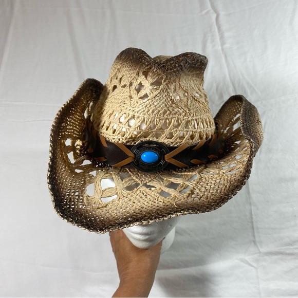 Milani Accessories Milani Western Straw Hat Factory Burnt Edges Y2k